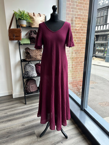 Bias Cut Crinkle Dress - Berry