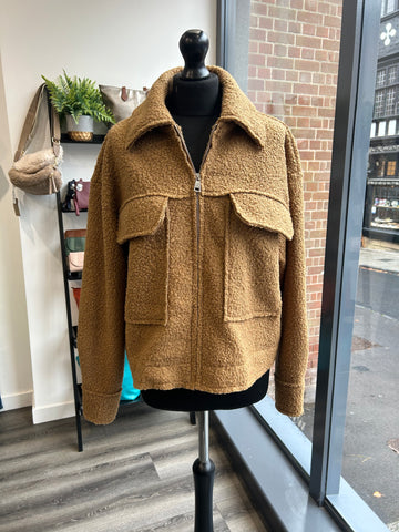 Boucle Zipped Jacket - Camel