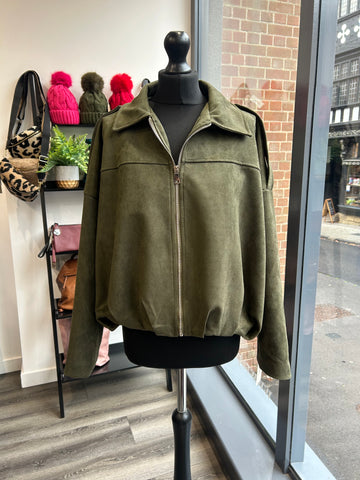 Faux Suede Jacket - Khaki