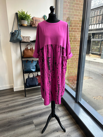 Graffiti Smock Dress - Fuchsia