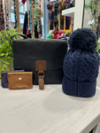 Navy Satchel Bag, Bobble Hat & Leather Coin Purse