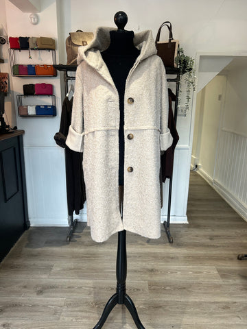 Hooded Boucle Coat - Cream