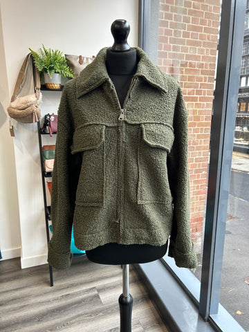 Boucle Zipped Jacket - Khaki