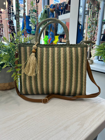 Striped Straw Bag - Khaki