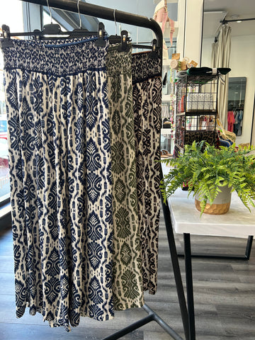 Shirred Waist Wide Leg Trousers