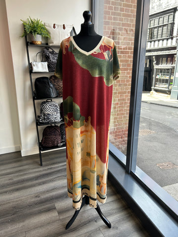 Abstract Fine Knit Dress - Wine