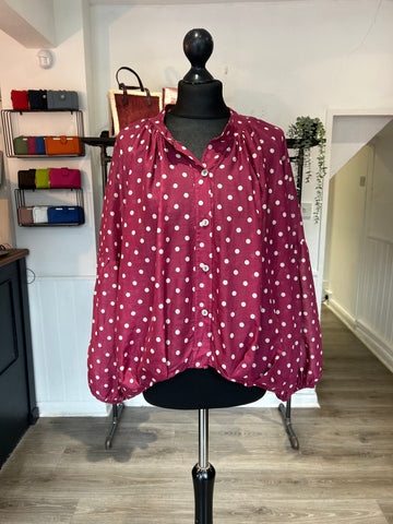 Polka Dot Cotton Blouse - Berry
