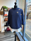 Sweatshirt Brooch Shirt Top - Navy