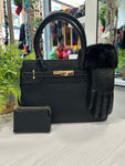 Black Clasp Bag, Faux Leather Gloves & Purse