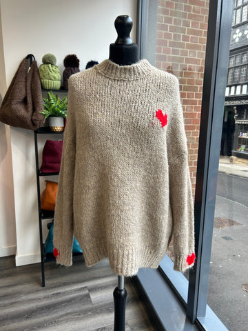 Slouchy Heart Jumper - Oatmeal