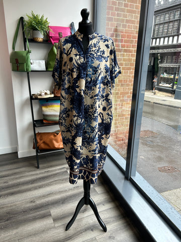 V Neck Floral Dress - Navy