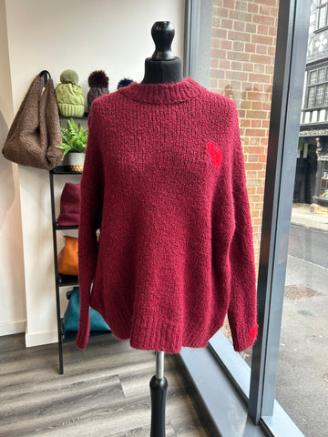 Slouchy Heart Jumper - Wine