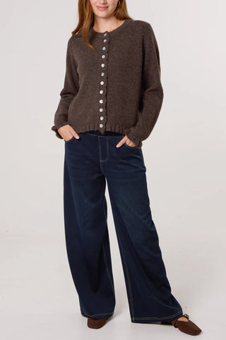 Frill Hem Cardigan - Chocolate