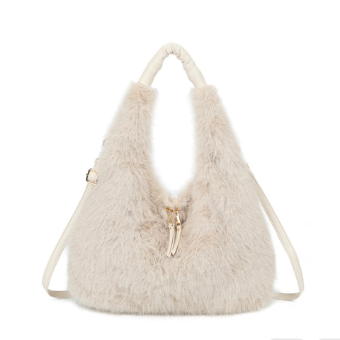 Faux Fur Shoulder Bag - Cream