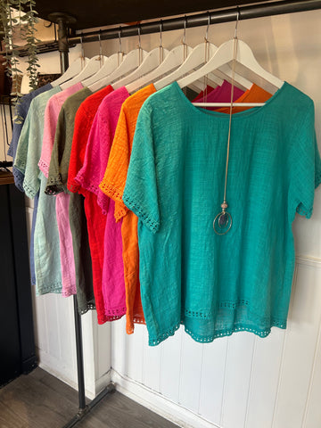 Cheesecloth Crochet Trim Tops