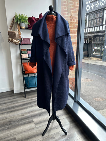 Long Boucle Waterfall Coatigan - Navy