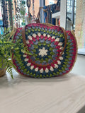 Circle Straw Bag - Hot Pink/Green