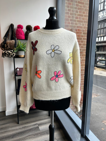 Sequin Daisy Jumper - Cream
