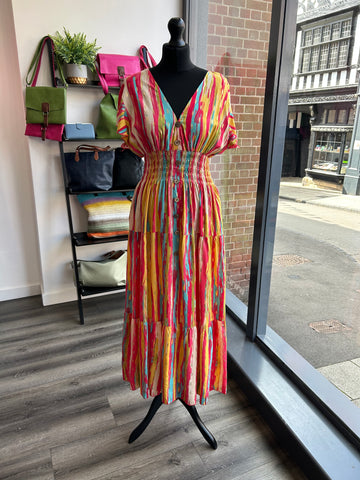 V Neck Maxi Dress - Stripes