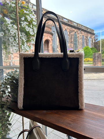 Faux Suede Shearling Bag - Khaki