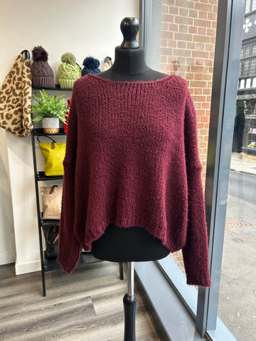 Short Boxy Knit Jumper - Wine