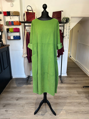 Needlecord Smock Dress - Green
