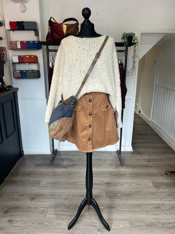 Suedette A Line Button Skirt - Camel
