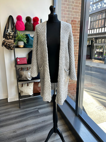 Waffle Knit Cardigan - Dove Grey