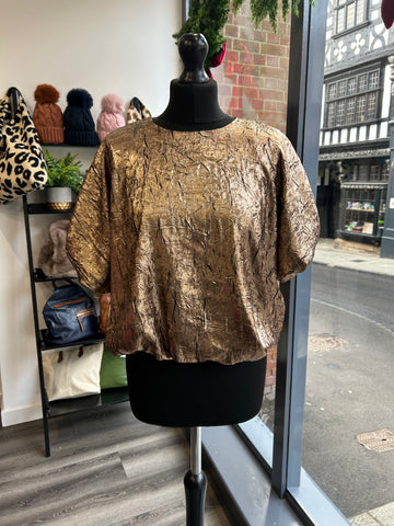 Puff Sleeve Metallic Top - Gold
