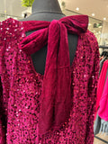 Velvet Sequin Bow Dress - Berry