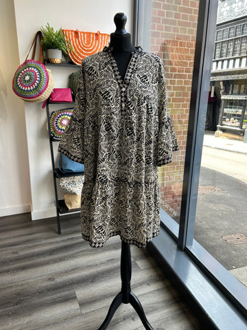 Indian Cotton Smock Dress - Black