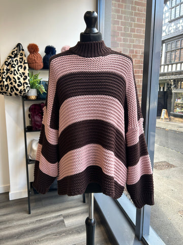 Chunky Cable Knit Jumper - Chocolate/Pink