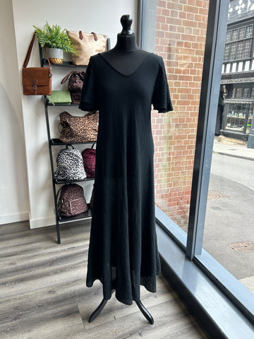 Bias Cut Crinkle Dress - Black