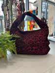 Faux Suede Animal Print Bag - Wine