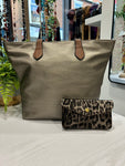 Bronze Shopper & Leather Animal Print Purse