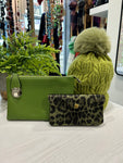 Green Crossbody Bag, Bobble Hat & Leather Purse