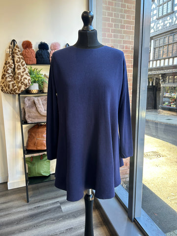 Longline Ribbed Knit Swing Jumper - Navy
