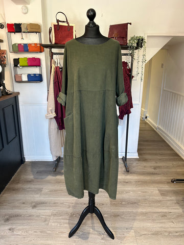 Needlecord Smock Dress - Khaki