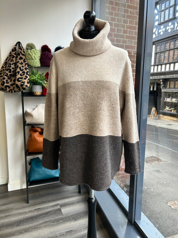 Colour Block Roll Neck - Mocha/Chocolate