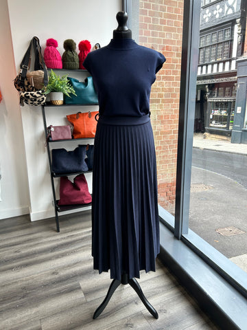 Pleated Knit Maxi Skirt - Navy