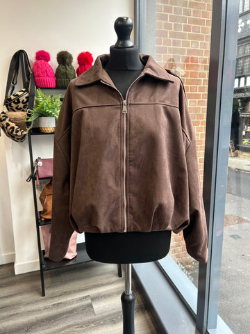 Faux Suede Jacket - Chocolate
