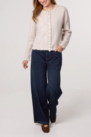 Frill Hem Cardigan - Stone