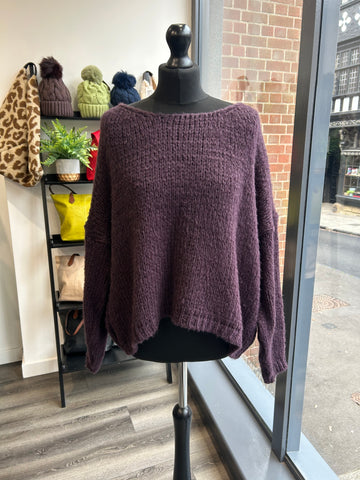 Short Boxy Knit Jumper - Plum