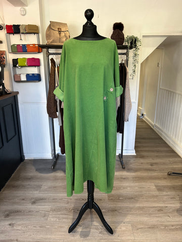 Needlecord Button Dress - Green