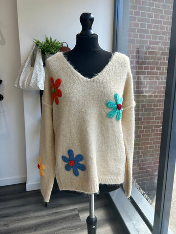 Wool Blend Daisy Jumper - Biscuit