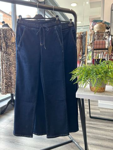 Drawstring Wide Leg Denim Jeans