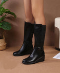 Knee High Wedge Boots - Black