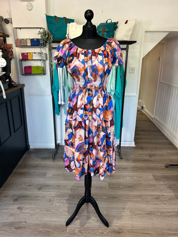 Shirred Waist Midi Dress - Blue
