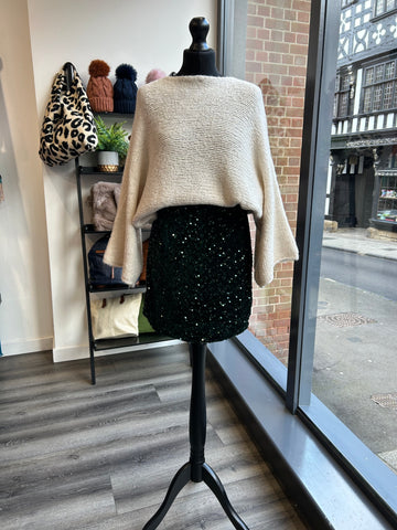 Velvet Sequin Skirt - Emerald
