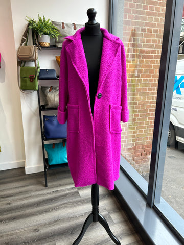 Boucle Button Coat - Magenta